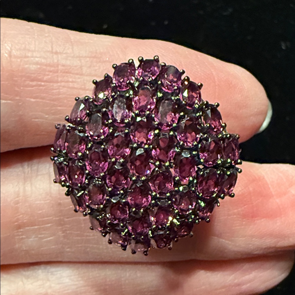 Elegant Purple Amethyst Cluster Sterling Silver Ring - Picture 1 of 11
